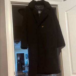 Elegant Black Fleece Trench Coat